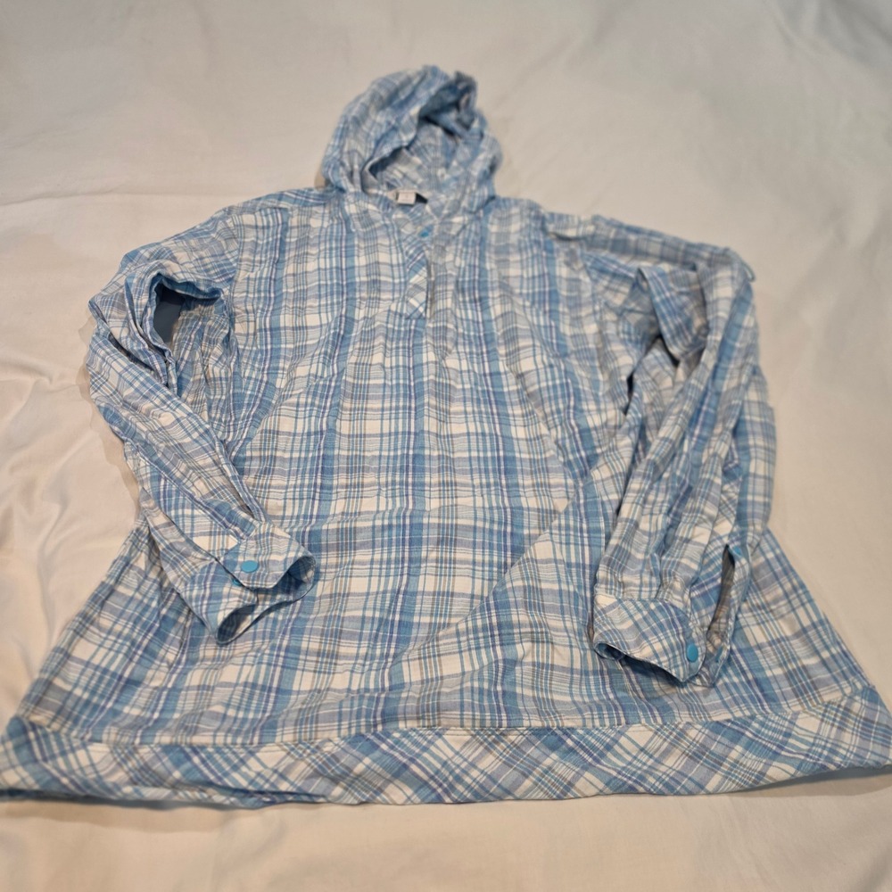 Gander Mountain Guide Series Hooded Shirt Womens L Blue Plaid Excellent Utility